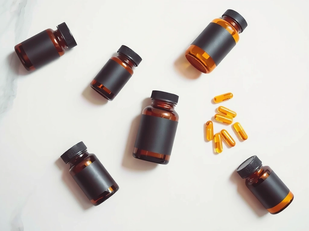 Premium vitamin bottles arranged on marble surface